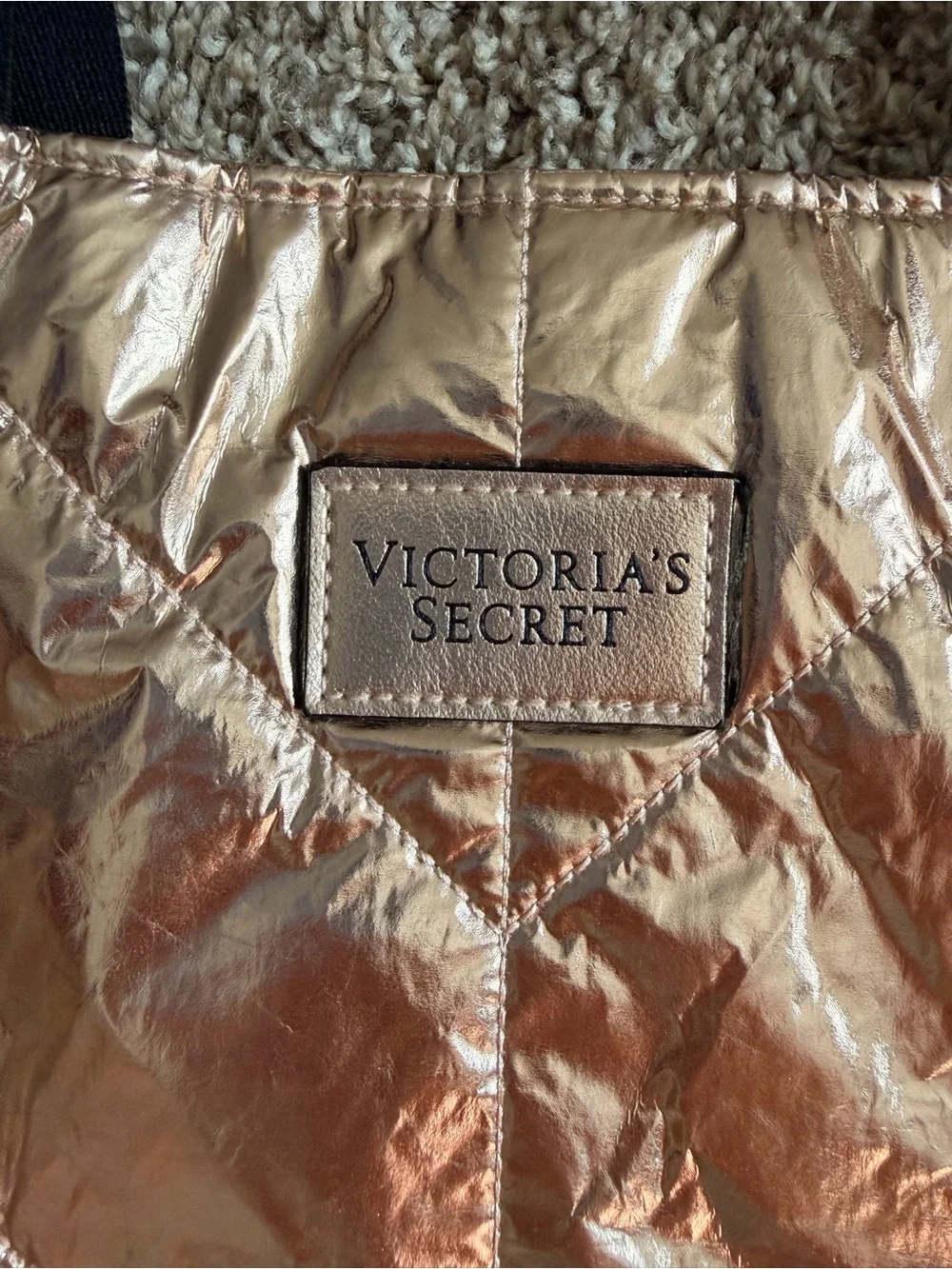 Victoria's Secret Rose Gold Metallic Quilted Tote